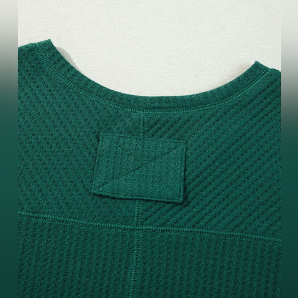 Green Waffle-knit Loose Fit Top - Picture 3 of 6